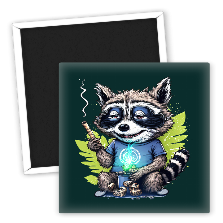 Zum Produkt Kühlschrankmagnet Raccoon Weed mit rauchendem Motiv