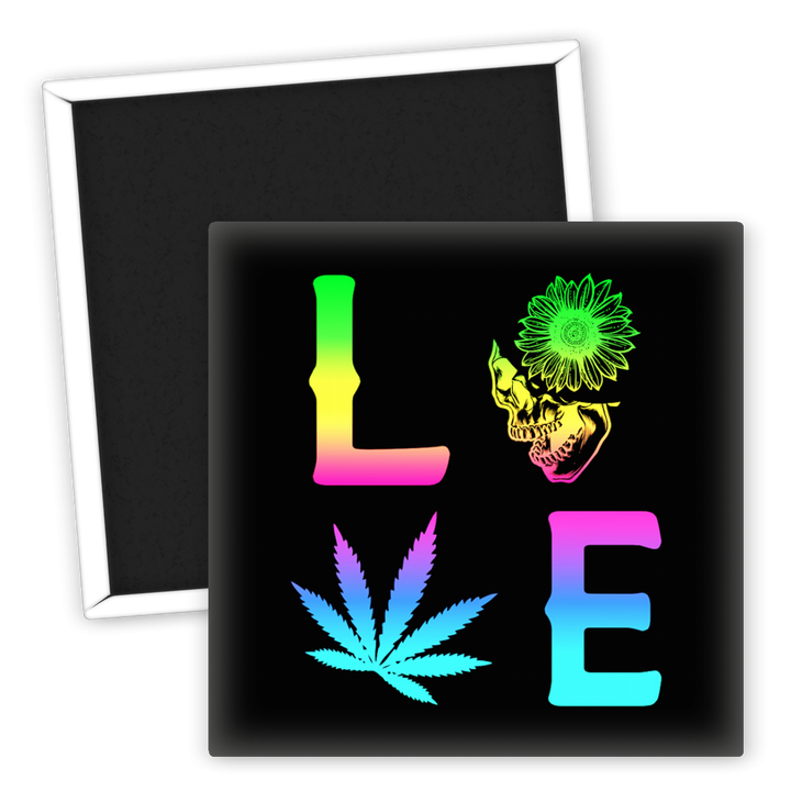 Zum Produkt Kühlschrankmagnet Love Weed mit Totenkopf und Blume