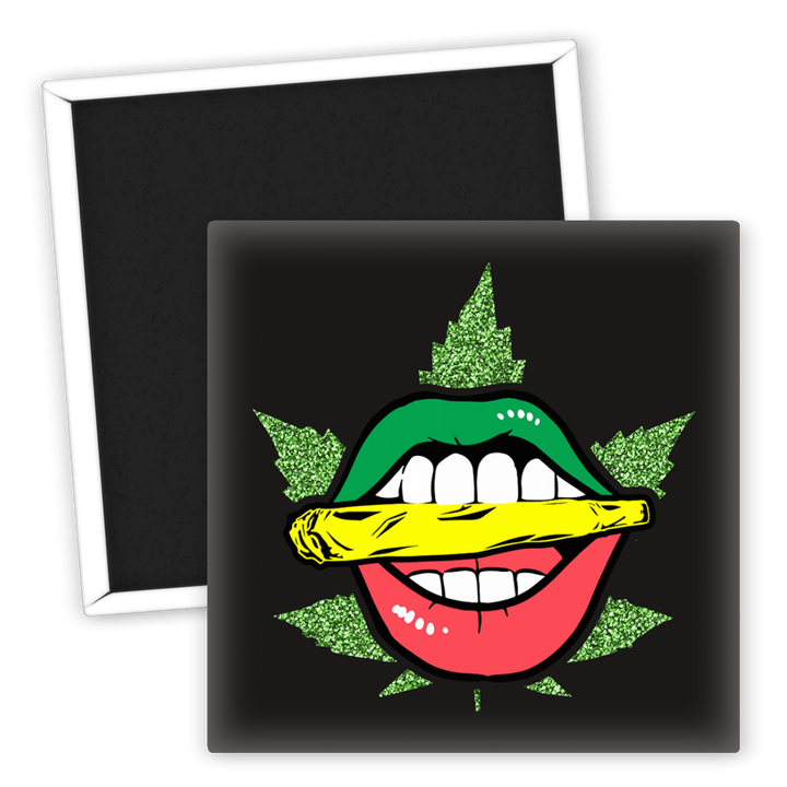 Zum Produkt Kühlschrankmagnet Weed Lustige Lippen mit Joint und Blattdesign