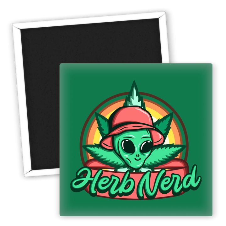 Zum Produkt Kühlschrankmagnet Herb Nerd mit Alien und Cannabis Motiv