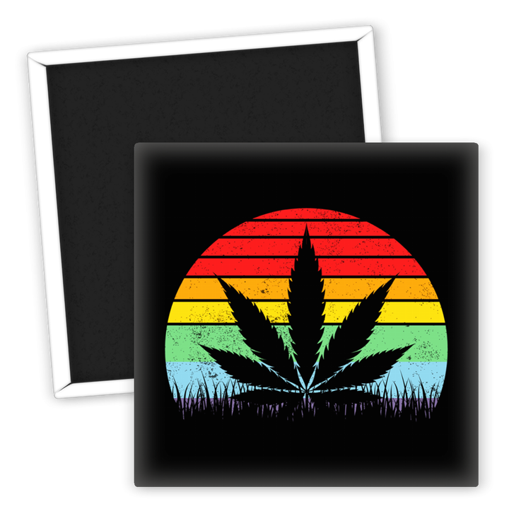 Zum Produkt Kühlschrankmagnet Weed Motiv mit Regenbogen und Hanfpflanze