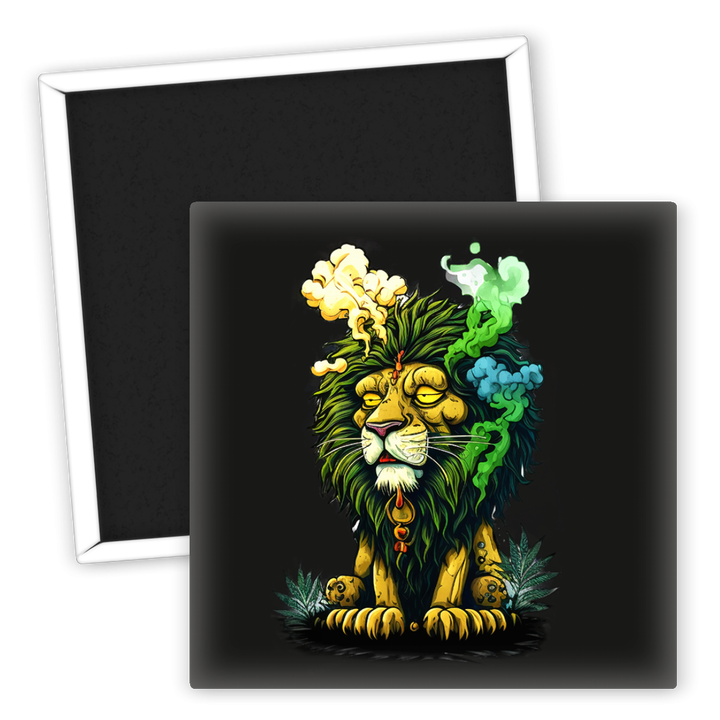 Zum Produkt Kühlschrankmagnet Löwe mit Rauch und Weed Motiv