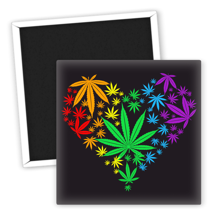 Zum Produkt Bunter Herz Kühlschrankmagnet mit Cannabis Blattmotiv