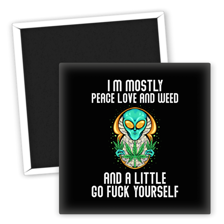 Zum Produkt Kühlschrankmagnet Peace Love Weed Alien Motivunikat