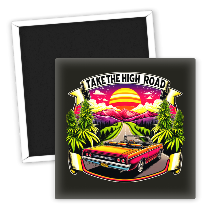 Zum Produkt Kühlschrankmagnet Take the High Road mit Weed Motiv