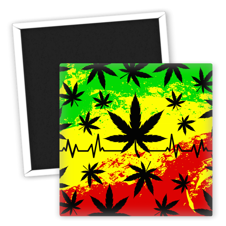 Zum Produkt Kühlschrankmagnet Weed Herzschlag Motiv in buntem Design