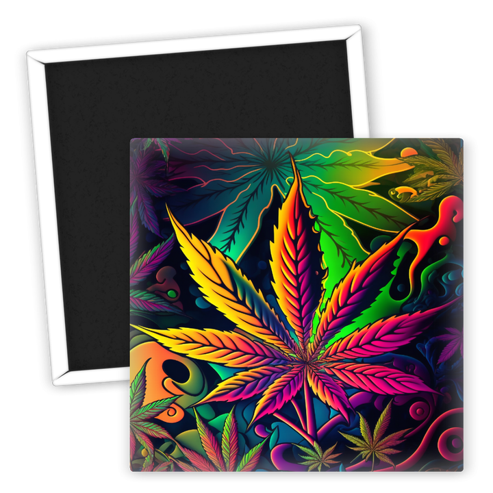 Zum Produkt Bunter Kühlschrankmagnet mit Cannabisblatt Motiv