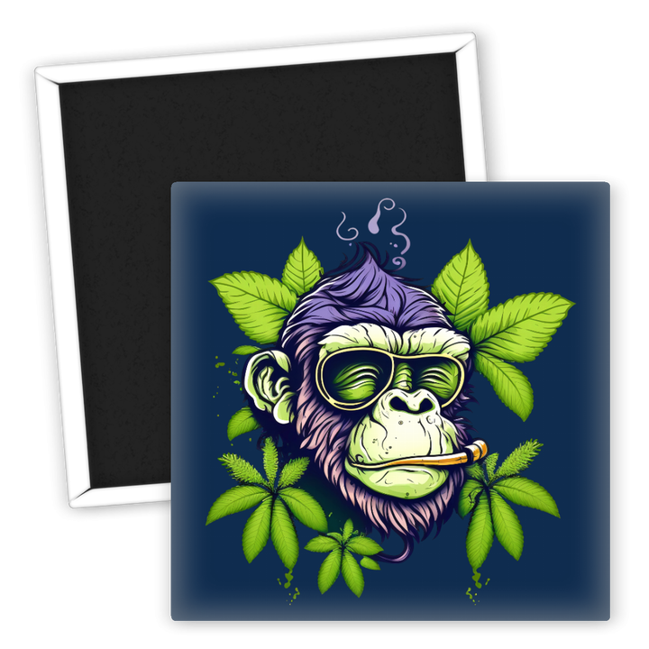 Zum Produkt Kühlschrankmagnet Gorilla mit Sonnenbrille und Hanfblättern