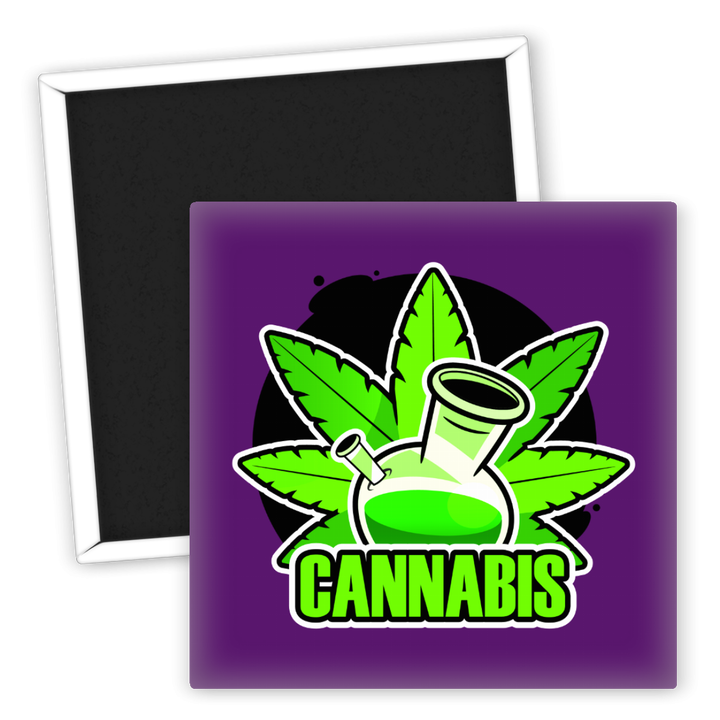 Zum Produkt Kühlschrankmagnet Cannabis mit grünem Laborgefäß und Blättern