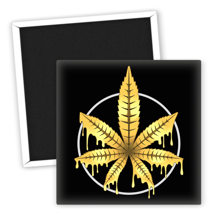Zum Produkt Kühlschrankmagnet Goldene Weed Blätter mit tropfendem Harz