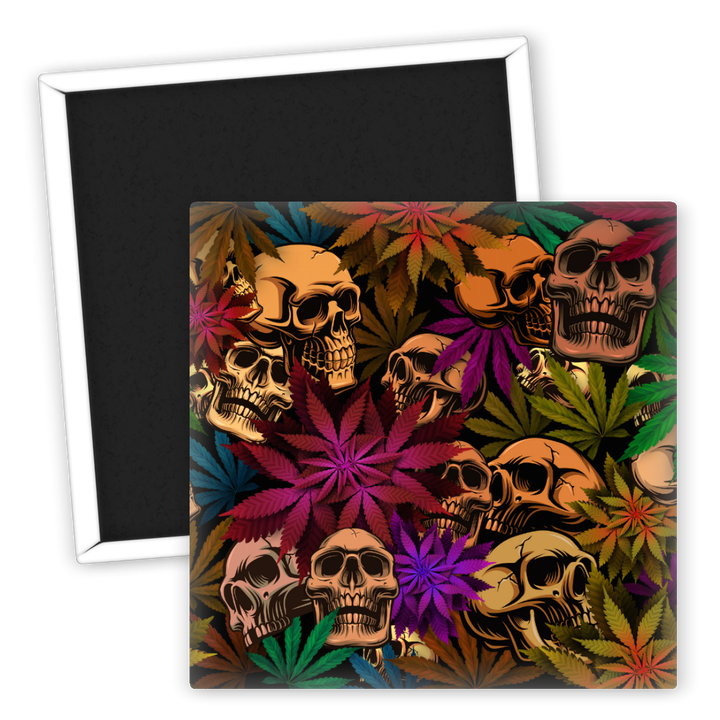 Zum Produkt Kühlschrankmagnet Skull Weed Design bunte Hanfblätter