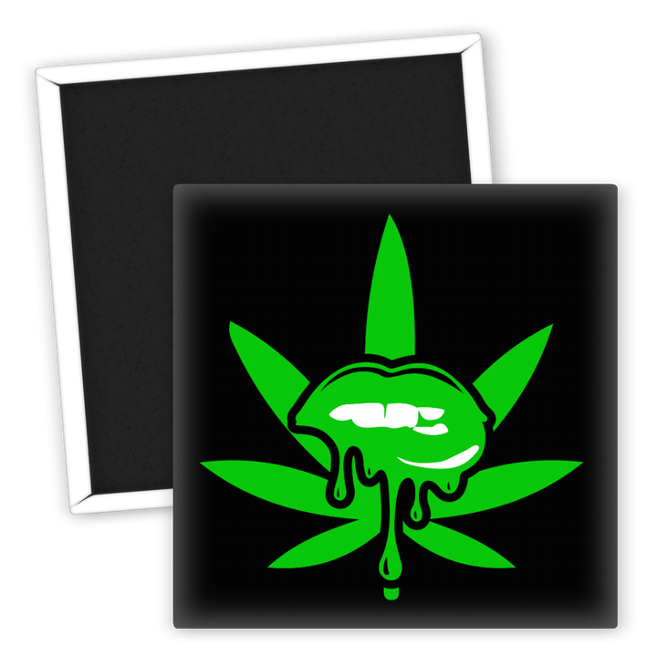 Zum Produkt Kühlschrankmagnet Weed Lippen Design grün und tropfend