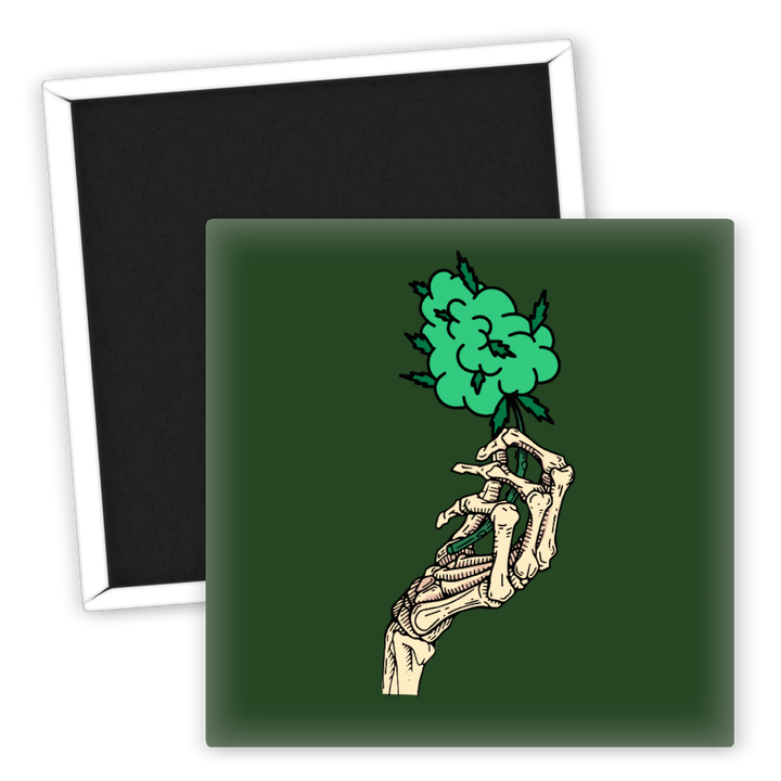 Zum Produkt Kühlschrankmagnet Totenkopf Hand mit Weed Motiv Fun Art