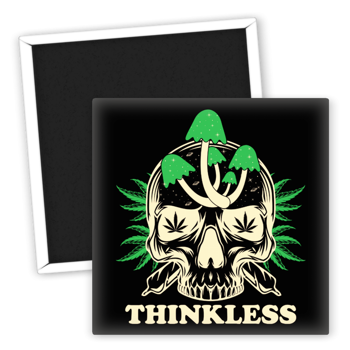 Zum Produkt Kühlschrankmagnet Thinkless mit Skull und Weed-Motiv