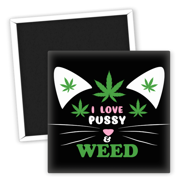 Zum Produkt Kühlschrankmagnet Weed mit Katzenmotiv und Spruch I Love Pussy