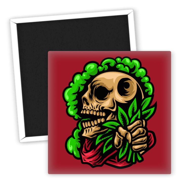 Zum Produkt Kühlschrankmagnet Totenkopf mit Weed Motiv Grüner Genuss