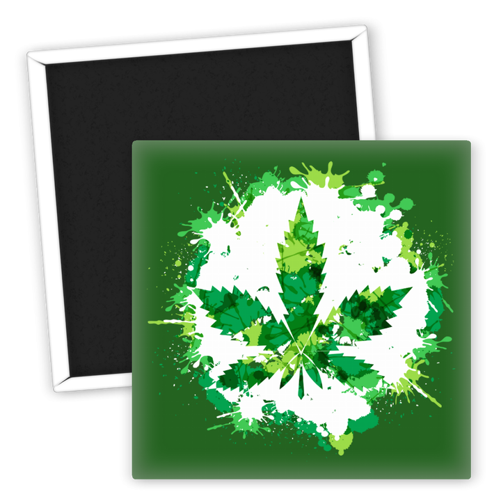 Zum Produkt Kühlschrankmagnet Cannabis Blatt mit Farbklecksen Design