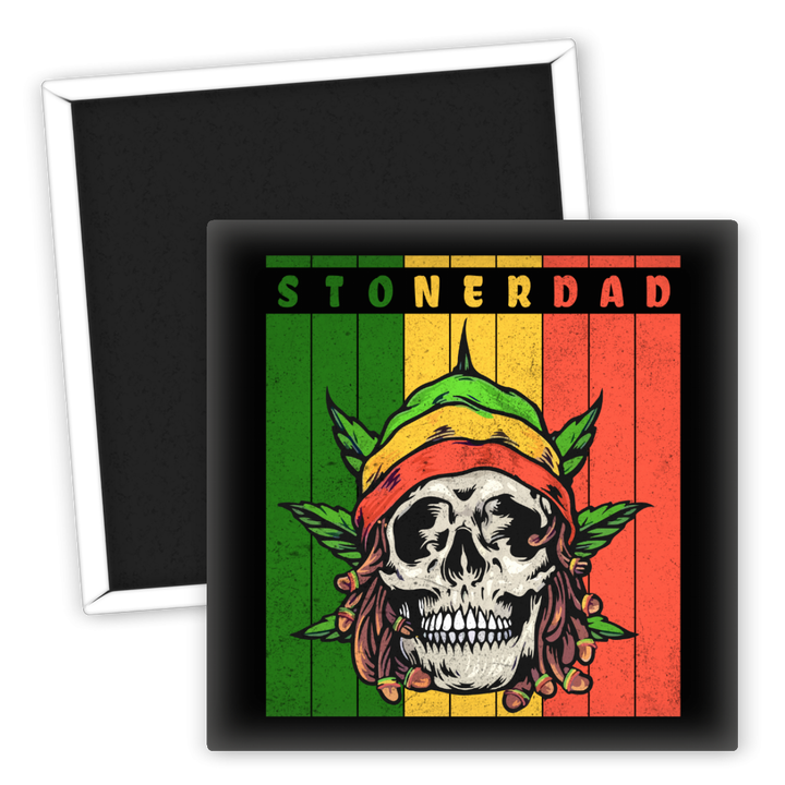 Zum Produkt Kühlschrankmagnet Stoner Dad mit Totenkopf und Cannabis Motiv