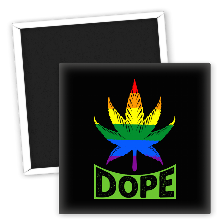 Zum Produkt Kühlschrankmagnet Dope mit Regenbogen Hanfblatt Motiv