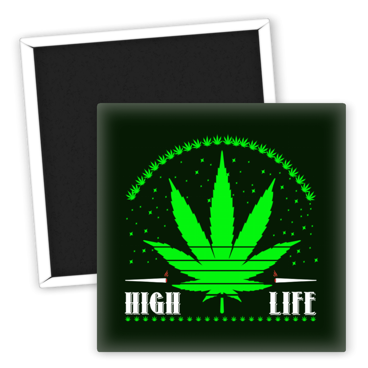 Zum Produkt Kühlschrankmagnet High Life mit grünem Hanfblatt Design