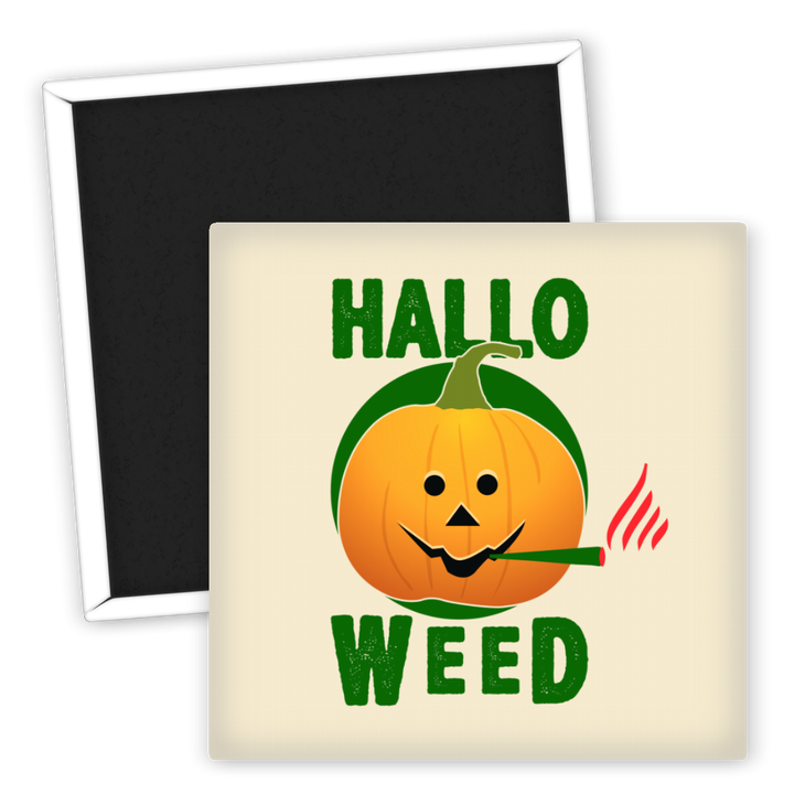 Zum Produkt Halloween Kühlschrankmagnet mit Kürbis und Weed Motiv