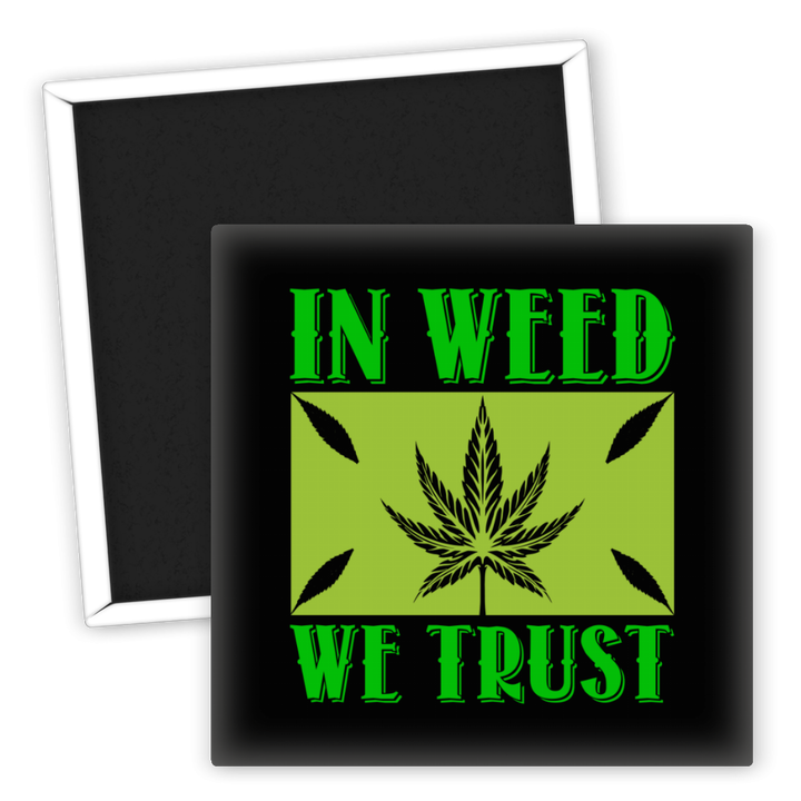 Zum Produkt Kühlschrankmagnet In Weed We Trust Motiv für Weed-Liebhaber