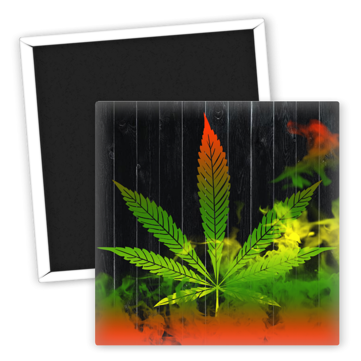 Zum Produkt Kühlschrankmagnet Weed Blatt mit bunten Rauch Effekten