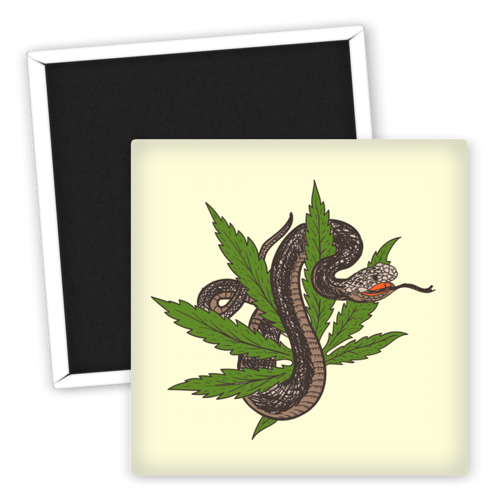 Zum Produkt Kühlschrankmagnet Schlange mit Cannabis Blatt Motiv