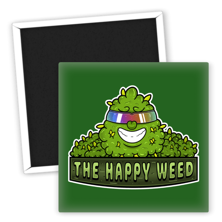 Zum Produkt Kühlschrankmagnet Happy Weed mit lustigem Hanfmotiv
