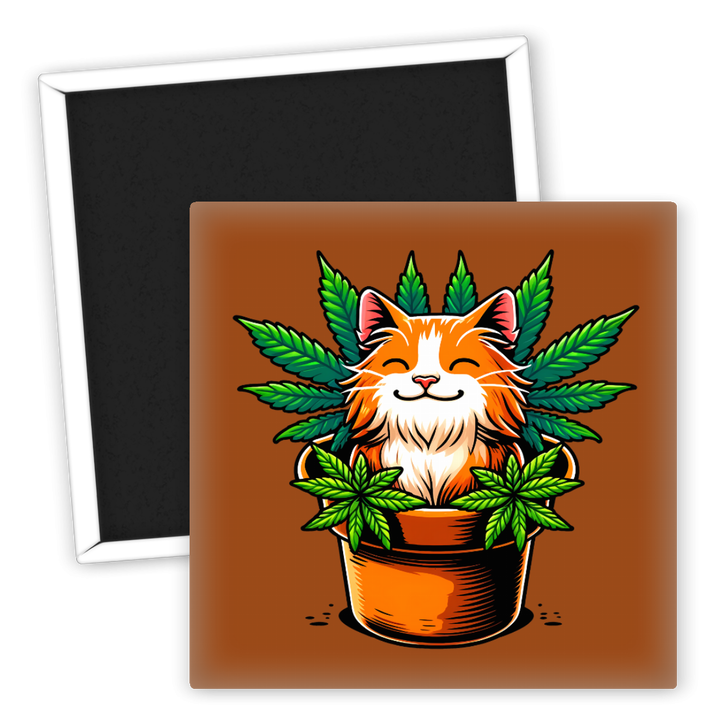 Zum Produkt Kühlschrankmagnet Kater mit Hanfpflanzen Motiv kunterbunt
