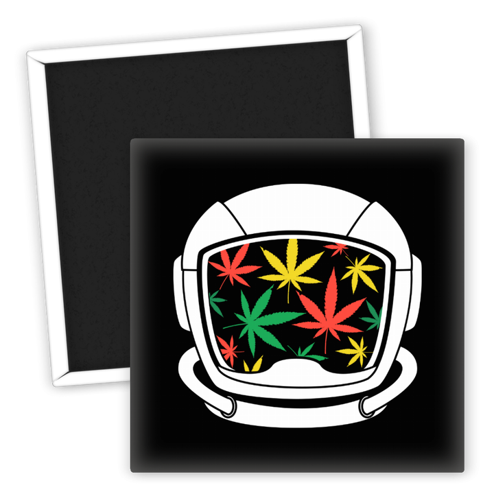 Zum Produkt Kühlschrankmagnet Astronaut mit bunten Cannabisblättern