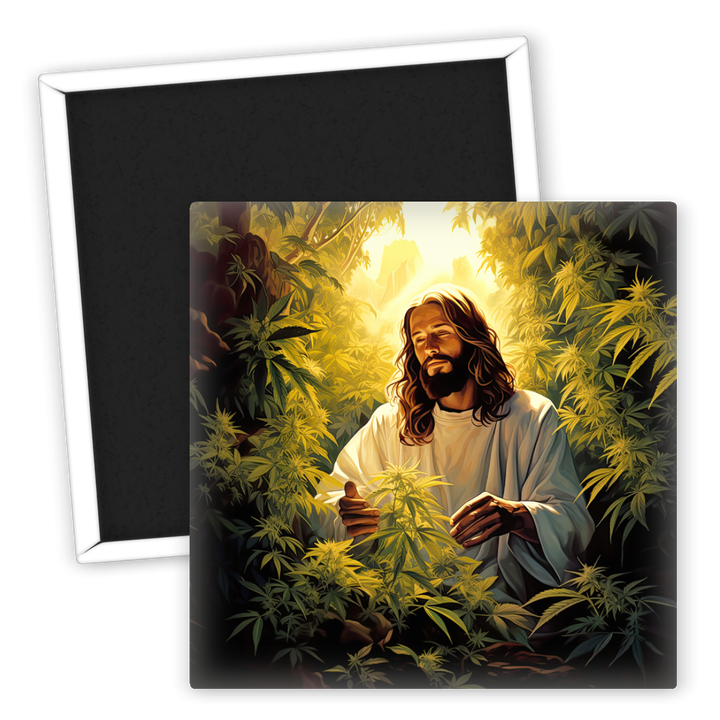 Zum Produkt Kühlschrankmagnet Jesus mit Cannabis Motiv für Weed-Liebhaber