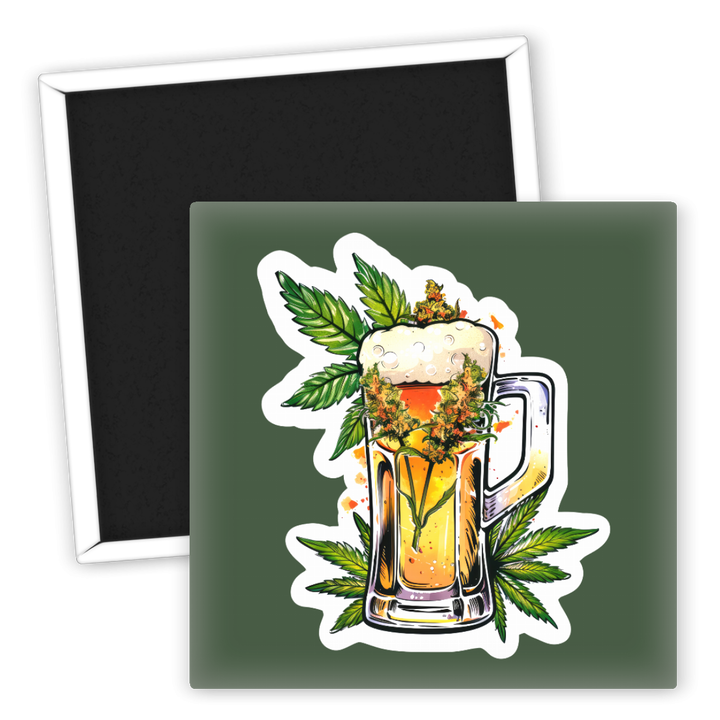 Zum Produkt Kühlschrankmagnet Weed Bier mit Hanf und Blättern Design