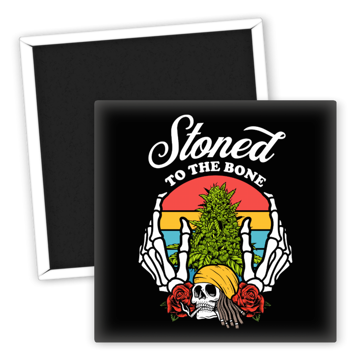 Zum Produkt Kühlschrankmagnet Stoned to the Bone mit Skelett und Gras