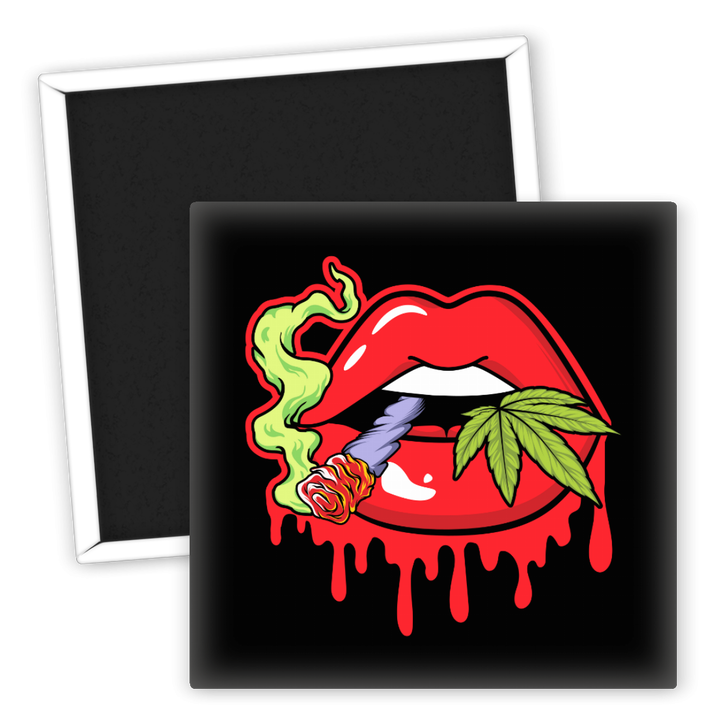 Zum Produkt Kühlschrankmagnet mit rotem Lippen und Weed-Motiv