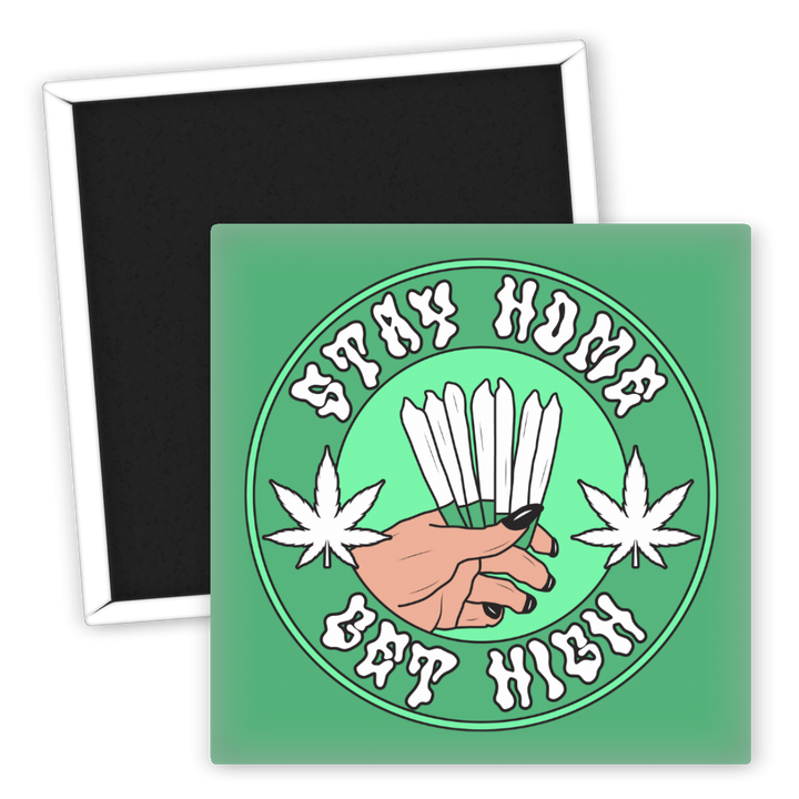 Zum Produkt Kühlschrankmagnet Stay Home Get High Weed Hand Design