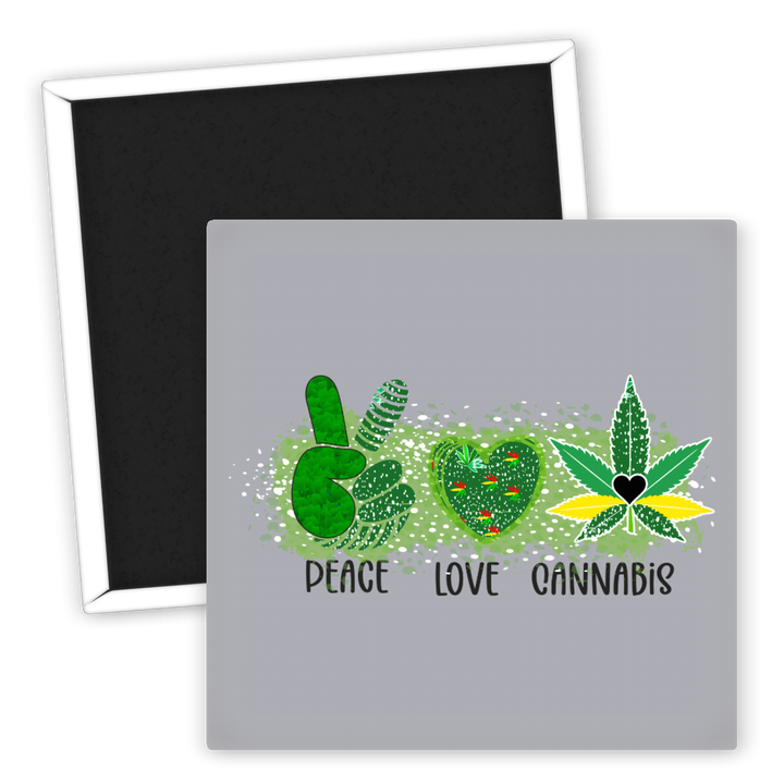 Zum Produkt Kühlschrankmagnet Peace Love Cannabis Pflanzen Muster