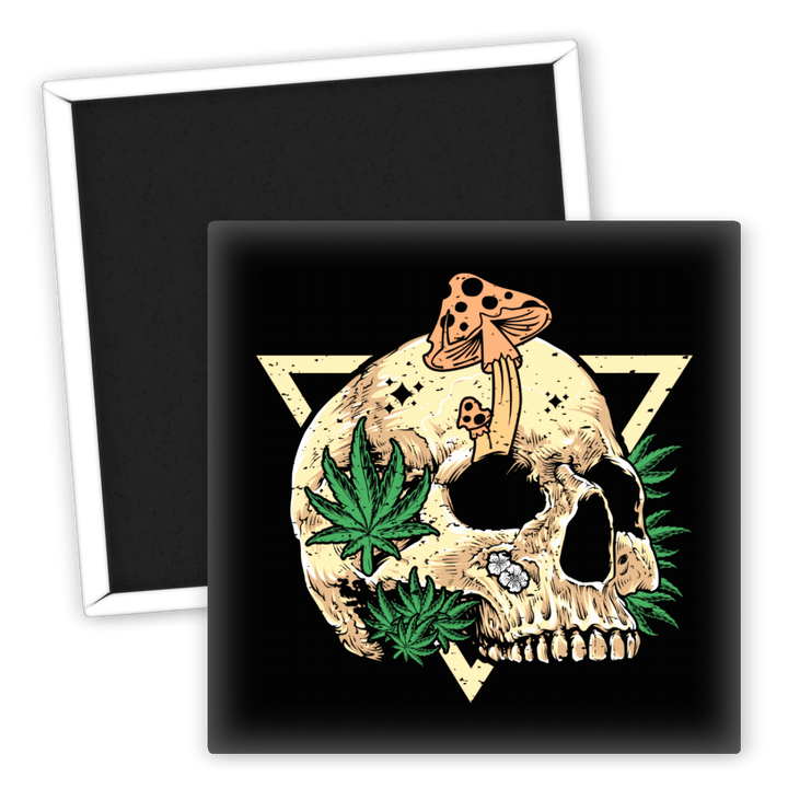Zum Produkt Kühlschrankmagnet Totenkopf mit Weed und Pilzen Vintage Style