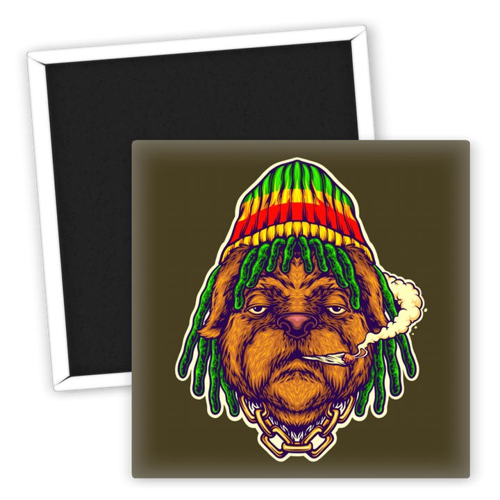 Zum Produkt Kühlschrankmagnet Hund im Rasta-Look mit Weed Motiv