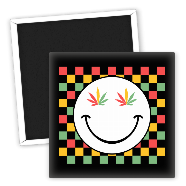 Zum Produkt Kühlschrankmagnet Weed Smiley mit buntem Hintergrund