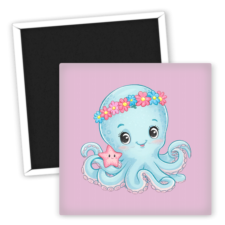 Zum Produkt Süßer Kraken Kühlschrankmagnet mit Sternchen und Blumenmotiv