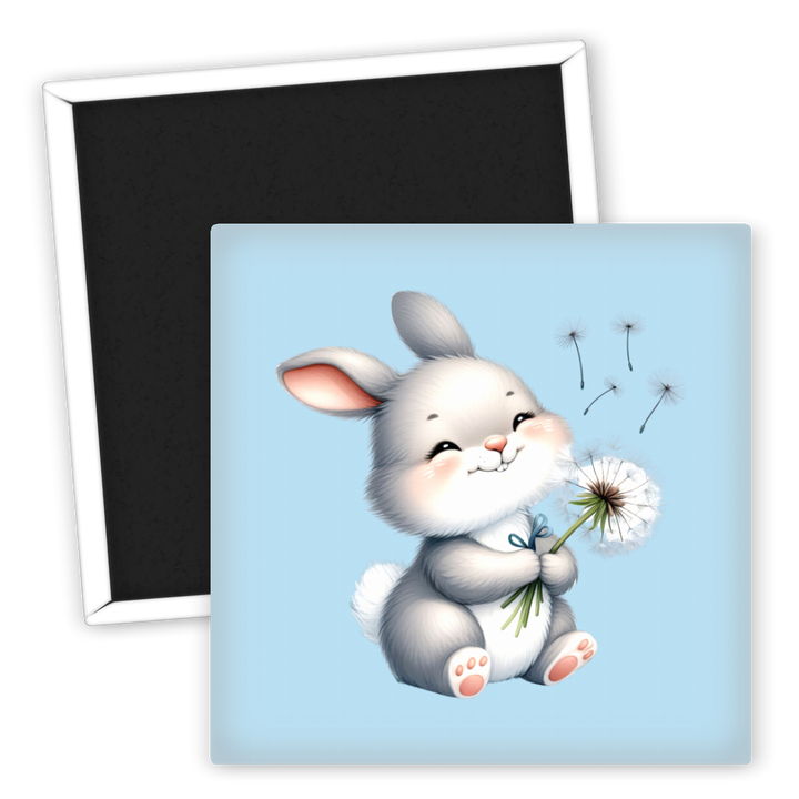 Zum Produkt Kühlschrankmagnet süßes Häschen mit Pusteblume im Cartoonstil