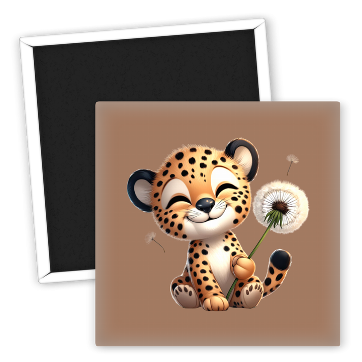 Zum Produkt Kühlschrankmagnet süßer Leopard mit Löwenzahnmotiv