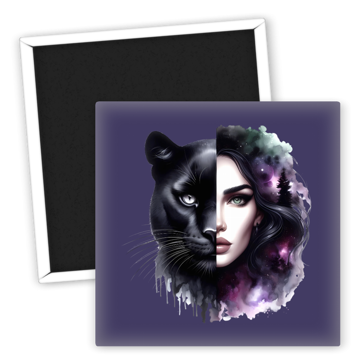 Zum Produkt Kühlschrankmagnet Schwarzpanther und Frau mystisch designet