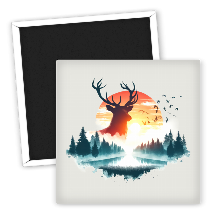 Zum Produkt Kühlschrankmagnet Hirsch Silhouette Sonnenuntergang Tiere  décor