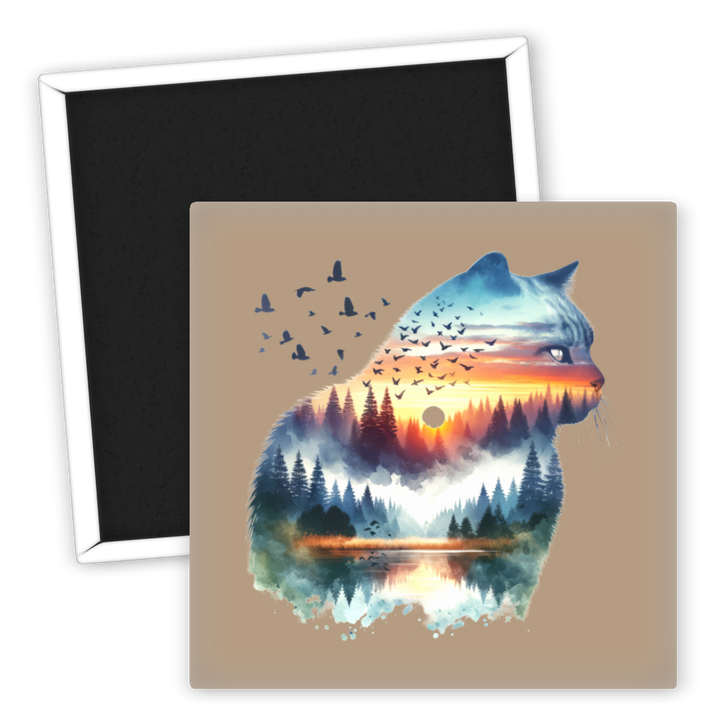 Zum Produkt Kühlschrankmagnet Katze mit Landschafts-Motiv in Pastellfarben