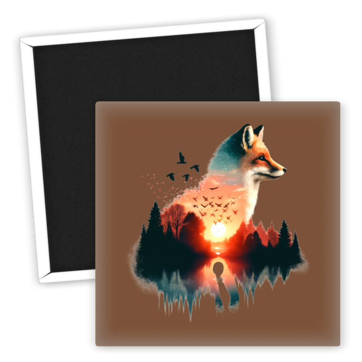 Zum Produkt Kühlschrankmagnet Fuchs Tiermotiv mit Sonnenuntergangsbild