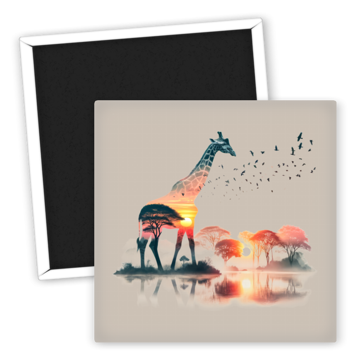 Zum Produkt Giraffen Kühlschrankmagnet mit Sonnenuntergang und Bäumen