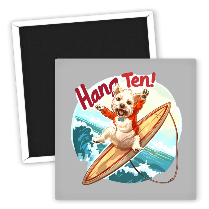Zum Produkt Kühlschrankmagnet Hund am Surfen Hang Ten Motiv für Tierliebhaber