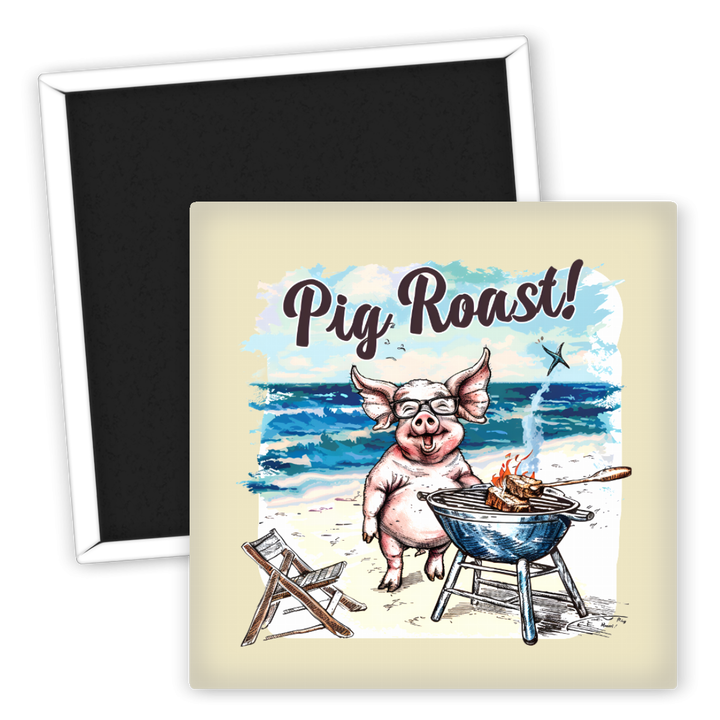 Zum Produkt Kühlschrankmagnet Schwein am Grill Strandmotiv Tiere